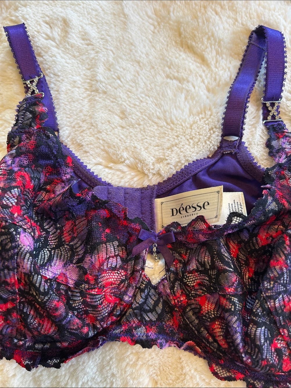 Deesse Lingerie Purple Lace Underwire Bra with Multicolor Floral Lace